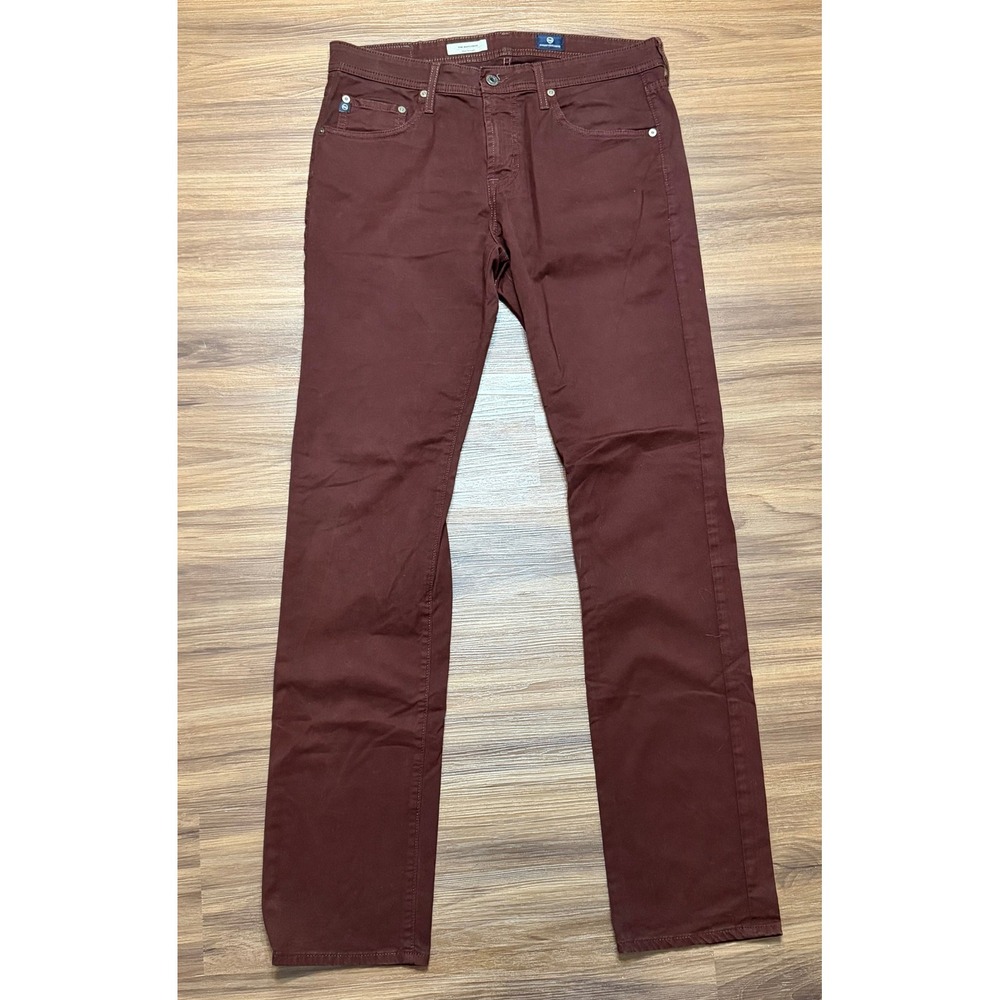 AG Adriano Goldschmied The Matchbox Slim Straight Chino Pants Burgundy Sz 32x34